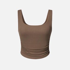 OGL coffee brown ruched square neck tank with removable padding brami S